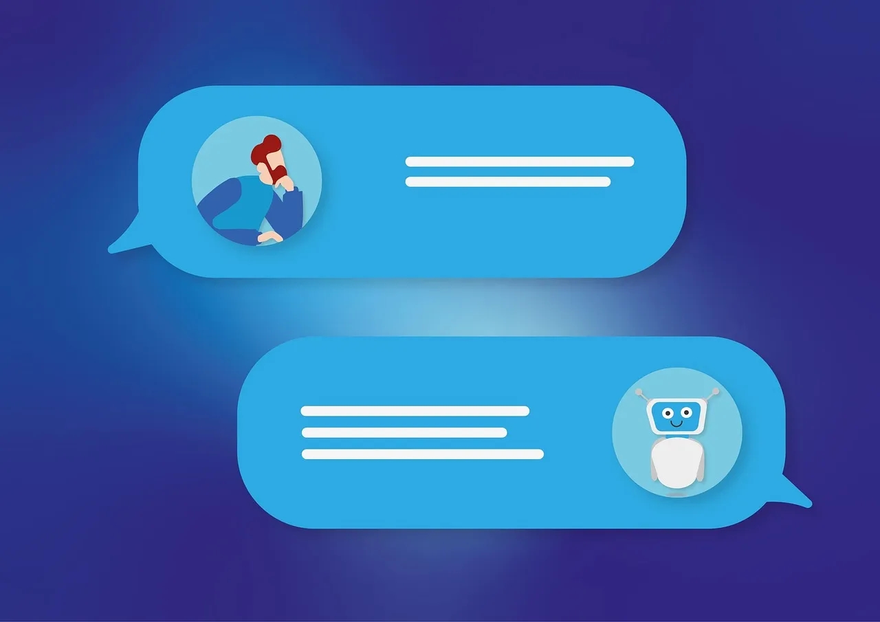 Blue chat bubbles: user and robot messaging interface design.