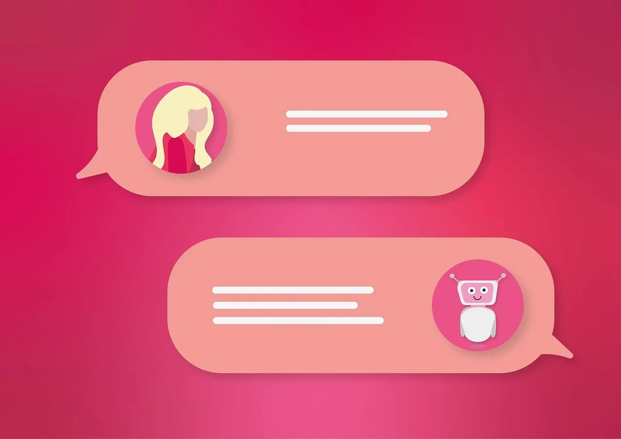 Pink chat bubbles: user and robot conversation interface design.
