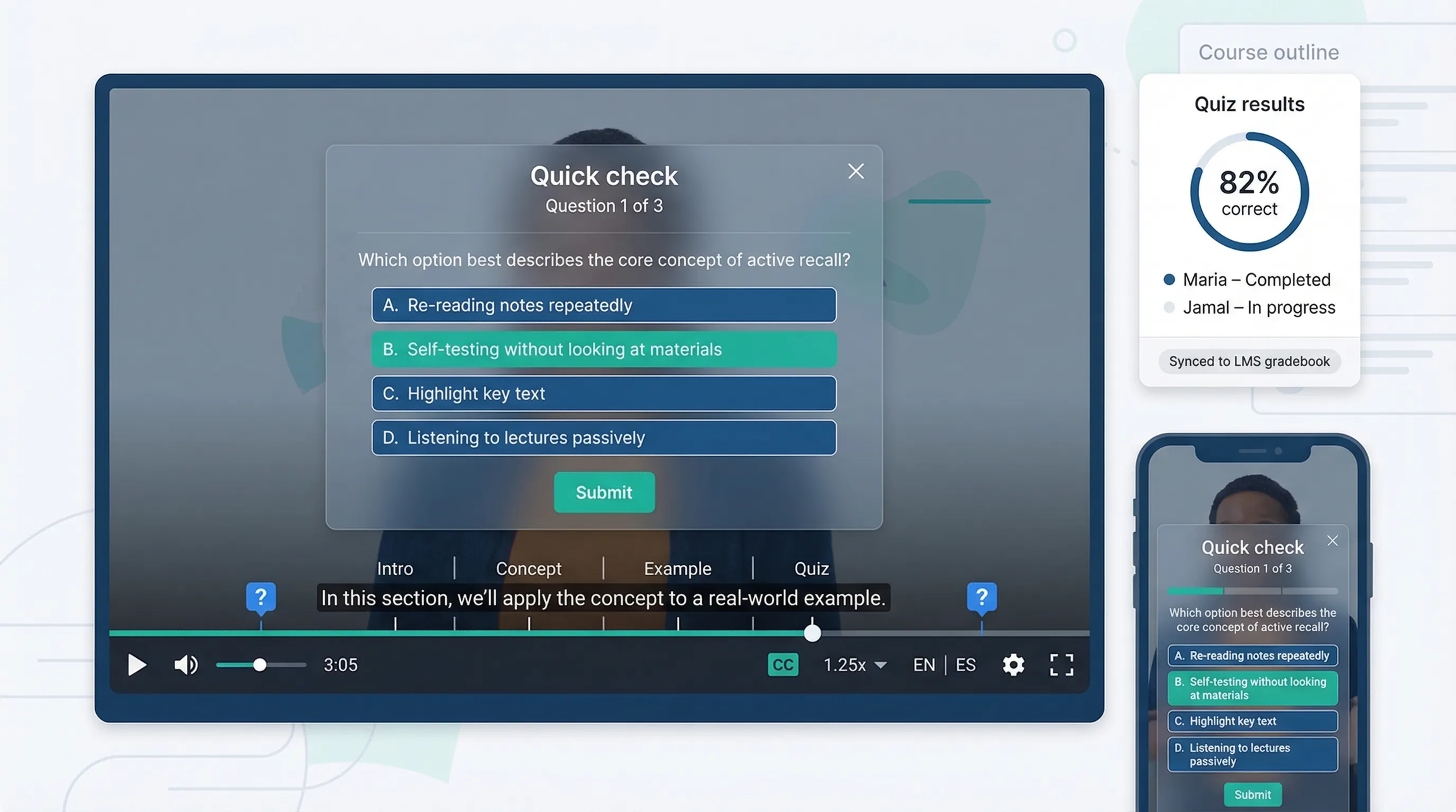 Passive video suits documentaries; courses require participation.
